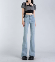 ZZH XZ2728 Celana jeans wanita berpinggang tinggi model lurus, modis dan serbaguna untuk gaya kasual.