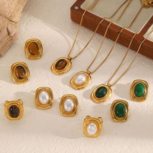 ชุดเครื่องประดับหินธรรมชาติ จี้รูปทรงเรขาคณิต สร้อยคอ แหวน ต่างหู สำหรับผู้หญิง สวมใส่ได้ทุกวัน ประดับมุกน้ำจืด - Product Image 1