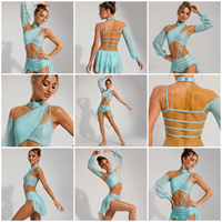 Robe de danse lyrique pour femmes, manches longues, dentelle, costume de ballet, jupe en maille transparente, tenue de scène personnalisée