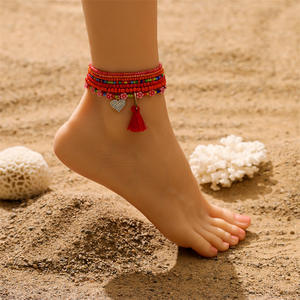 Boho mode perle de graine colorée coeur <span class=keywords><strong>papillon</strong></span> plage ensemble de <span class=keywords><strong>cheville</strong></span> pour femmes déclaration perle de riz ensemble de bijoux de <span class=keywords><strong>cheville</strong></span> - Product Image 4