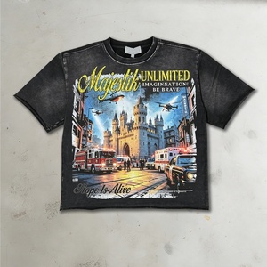 Custom Logo Heavyweight 100% Cotton 300GSM DTG Print Sun Faded Acid <b>Wash</b> Single Jersey Blank Men's T Shirts - Product Image 2