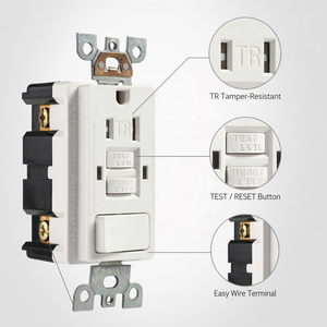เต้ารับ GFCI แบบทดสอบตัวเอง BAA-001 CETLus 15A 125V สวิตช์แบบขั้วเดียว UL943 UL94 V2 โครงสร้าง PC 12-14AWG สีตามสั่ง OEM - Product Image 3