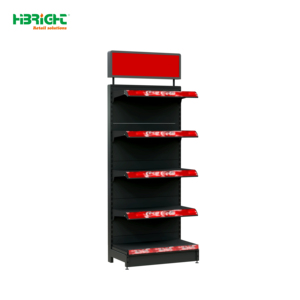 Étagères de supermarché perforées simple face Highbright noires avec moulures d'étiquetage rouges - Product Image 3