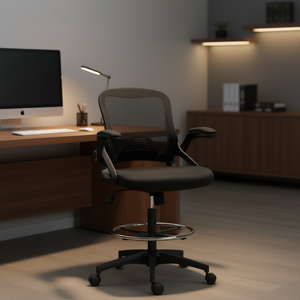 Silla de Oficina Alta con Respaldo de Malla, Altura Ajustable, Reposapiés, Silla Ejecutiva Negra Giratoria, Diseño Contemporáneo - Product Image 2