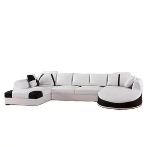 Set di Divani Angolari di Lusso in Stile Europeo, Nuova Collezione in Vera Pelle, <span class=keywords><strong>Arredamento</strong></span> per <span class=keywords><strong>Soggiorno</strong></span> con Imbottitura in Spugna, Prezzo Conveniente per Appartamenti - Product Image 1