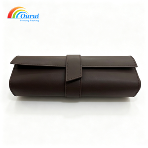 Brown PU Leather <b>Watch</b> Roll <b>Case</b>, Portable Travel <b>Watch</b> Storage Pouch With Cleaning Cloth - Product Image 2