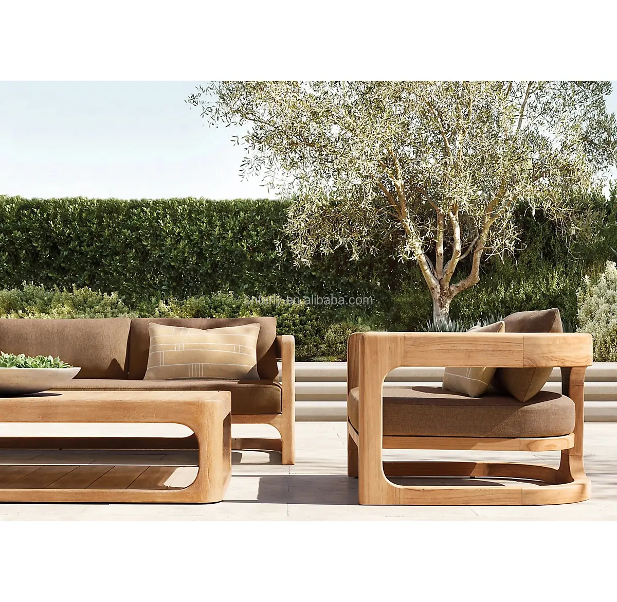 2022 nouveaux meubles de Patio extérieurs jardin meubles en bois avec coussin canapé teck meubles loisirs canapé ensemble