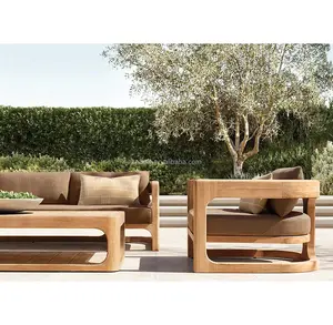 2022 جديد أثاث باتيو خارجي حديقة أثاث خشبي مع وسادة أريكة خشب الساج الأثاث أريكة مريحة مجموعة