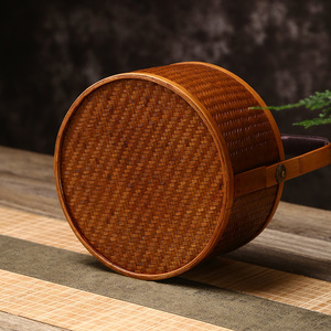 Bamboo Woven Food Container Round Handmade Vintage <b>Storage</b> <b>Basket</b> For Gift Anji Rattan Bz258 - Product Image 4