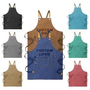 Polyester Adult Womens Men Black Polyester 100% Cotton Waterproof Chef Cooking Kitchen Crossback Apron With Pocket For Welding