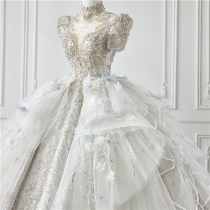 Ophelisa Luxury Cenicienta Ball Gown Vestido de <span class=keywords><strong>novia</strong></span> Cuentas de cristal con tren en capas de tul <span class=keywords><strong>Falda</strong></span> larga para baile de graduación de <span class=keywords><strong>novia</strong></span> - Product Image 3