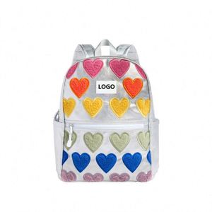 Custom Kids <b>Mini</b> Travel <b>Backpack</b> Plush Hearts Metallic <b>Backpack</b> for Girl Silver School Bag - Product Image 4