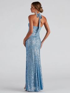 Robe de soirée élégante et sexy, style européen et américain, nouvelle collection été, avec paillettes, col halter, coupe ajustée. - Product Image 2