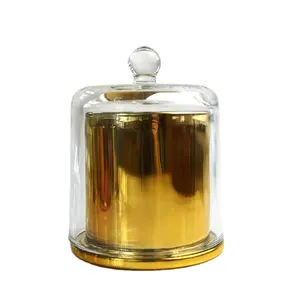 定制的透明圆顶钟罩玻璃蜡烛器皿罐内部装饰的金色烛罐玻璃