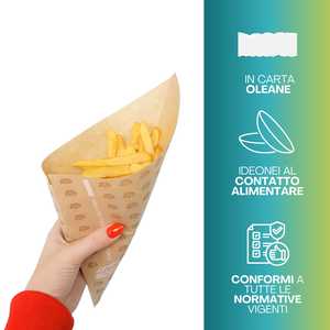 Coni per cibo fritto 17x24 cm in carta oleata per snack - Product Image 3