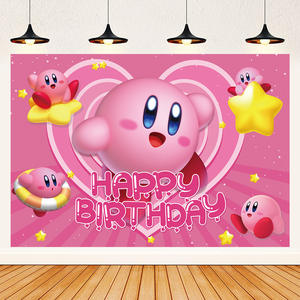 Kirbys juego fotografía telón <span class=keywords><strong>de</strong></span> fondo niños cumpleaños fiesta <span class=keywords><strong>Foto</strong></span> fondo rosa azul Arco Iris muñeca juguete decoración Props X4221 - Product Image 3