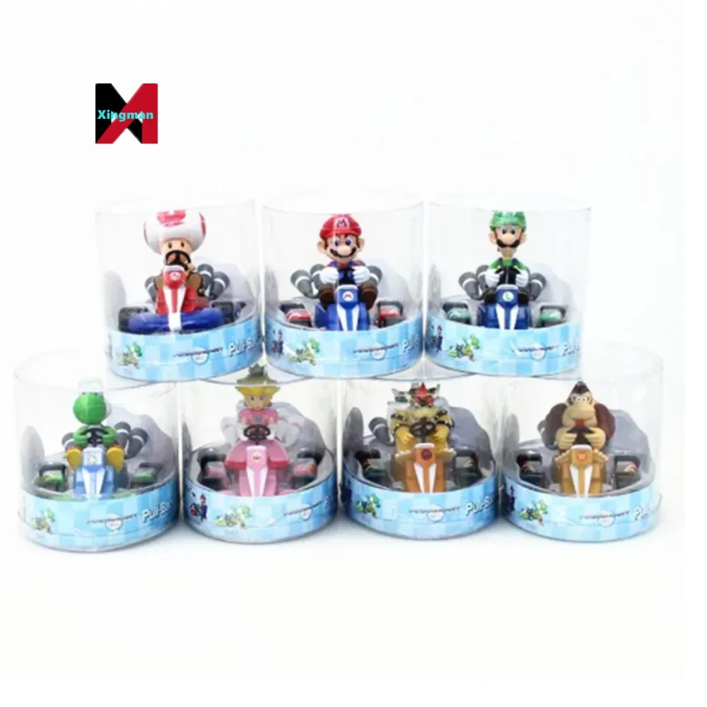 Süper-mario pull-back yarışçılar clockwork oyuncak yarış araba aksiyon figürleri Model oyuncaklar toptan koleksiyonu bebek dekorasyon