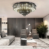 Lustre suspendu en cristal gris fumé rond moderne, luminaire suspendu en cristal pour salon, villa, hall d'hôtel, éclairage intérieur