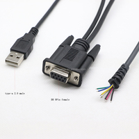 Cable Personalizado de 1.5m RS232 DB9Pin Hembra a USB Tipo A Macho + Cable Abierto RS232cable DB9PIN Par Abierto