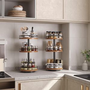 Wooden <b>Spice</b> <b>Rack</b> 3 Tier <b>Rotatable</b> Kitchen Storage Multi Layer Organizer For Counter Top Use - Product Image 1