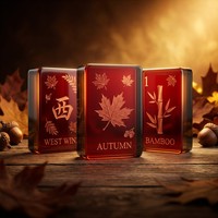 Tuiles de mahjong américaines en acrylique sur le thème des feuilles d'érable aux couleurs d'automne personnalisées, 160 pièces, 4 couches, gravées, orange, jeu de mahjong
