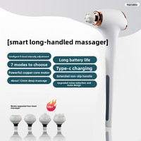 Masseur à percussion portatif sans fil avec 4 têtes de massage, réglage de la vibration, écran LCD, pour le dos, la taille, les épaules, le cou, les jambes et le corps entier