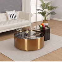 Ensemble de tables basses en marbre rondes et dorées, meubles de salon de luxe populaires