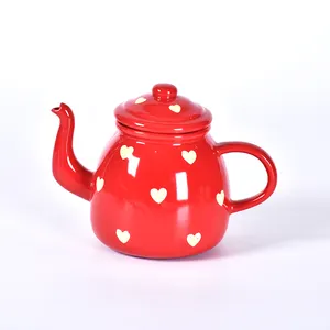 批发派对泡茶和聊天红色普通白色陶瓷迷你茶壶套装