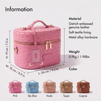 Boîte à maquillage en cuir d'autruche LZ Factory, organiseur de bijoux, sac de voyage imperméable pour femmes, trousse de toilette avec étiquette