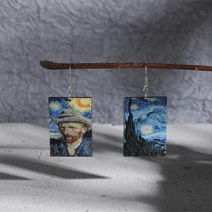 Gestión completa Nuevo Acrílico ecológico Personalizado Van Gogh Pintura al óleo Noche estrellada Patrón de girasol Pendientes - Product Image 3