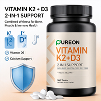Complément alimentaire en comprimés de vitamine K2 D3 avec vitamine D3 5000 UI (125 mcg) et 90 mcg K2 MK-7, facile à avaler, complexe D & K, 360 comprimés
