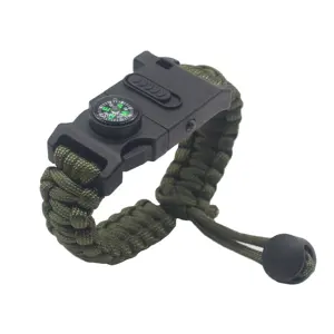 MU Outdoor Mens 6 In 1 braccialetto Paracord di sopravvivenza tattico multifunzionale con bussola Flink Fire Starter fischietto e Led Sos