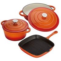 Juego de 5 Utensilios de Cocina de Hierro Fundido Esmaltado de Colores con Revestimiento de Esmalte y Tapa