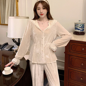 <span class=keywords><strong>ชุด</strong></span><span class=keywords><strong>นอน</strong></span>กำมะหยี่สีทองสำหรับผู้<span class=keywords><strong>หญิง</strong></span>กางเกงขายาวสำหรับฤดูใบไม้ผลิและฤดูใบไม้ร่วง - Product Image 3