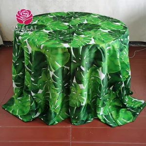 Linen Table Cloth Cover Green 100% Polyester print for Events Garden Custom Cheap Printed HuaLai table cloth