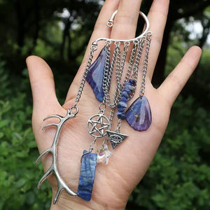 Orecchini di cristallo naturale con <span class=keywords><strong>pietra</strong></span> di ghiaia e <span class=keywords><strong>pietra</strong></span> con ali di <span class=keywords><strong>sole</strong></span> e luna ornare orecchini di cristallo magico da strega per regalo - Product Image 6