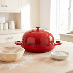 Olla <span class=keywords><strong>de</strong></span> <span class=keywords><strong>hierro</strong></span> fundido esmaltado con tapa, horno redondo para pan, para hornear pan <span class=keywords><strong>de</strong></span> masa madre casero, rojo - Product Image 4