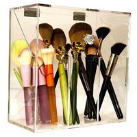 Boîte de rangement pour pinceaux de maquillage en acrylique tendance, autoportante, pré-assemblée, portable, hautement transparente, anti-poussière
