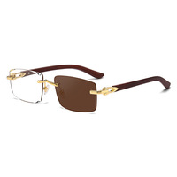 Lunettes de soleil transfrontalières carrées sans monture à motif floral, teintées, effet grain de bois, protection UV400, chic, charmantes, rétro, style Instagram
