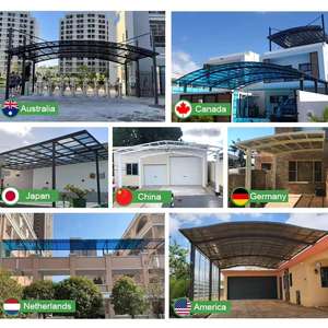 Abri de <span class=keywords><strong>voiture</strong></span> extérieur moderne avec auvent en polycarbonate imperméable et structure en aluminium, <span class=keywords><strong>carport</strong></span> en <span class=keywords><strong>bois</strong></span> traité résistant aux intempéries - Product Image 6