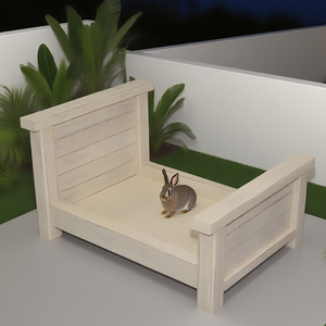 Sıkıntılı beyaz ahşap Pet yatak | Küçük hayvan salonu, kapalı/açık tavşan mobilya, fotoğraf için sağlam ahşap tasarım sahne - Product Image 3