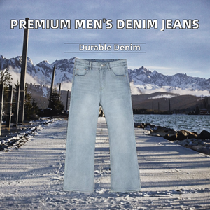Men's Solid Mid Wash Denim <b>Jeans</b> Straight Fit Heavyweight <b>Button</b> Closure Formal Winter Autumn Wear - Product Image 2