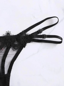 Conjunto de Lencería Sexy para Mujer, Transparente, con Bordado Floral, con Aros, 2 Piezas, Material Elástico Fino, Talla L - Product Image 6