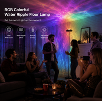 Lámpara de Pie RGB Inteligente con Control por Aplicación, Sincronización Musical para Sala de Estar, Dormitorio, Sala de Juegos, Efecto de Ondas de Agua, Control Remoto Bluetooth, Interior