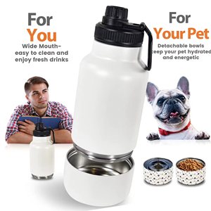 Bouteille d'eau pour chien à sublimation vierge avec bol, distributeur d'eau portable pour animaux de compagnie, gobelet isotherme en acier inoxydable - Product Image 3