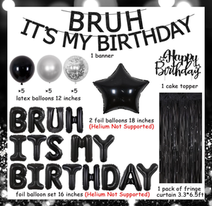 Kit Completo per Festa di Compleanno Nera: Striscione 'B RUH It's MY Birthday', Ghirlanda di Palloncini in Foil, Palloncini Confetti, Cake Topper, Tenda in Lamina e Accessori - Product Image 5