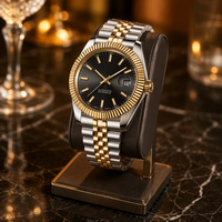 Montre-bracelet automatique mécanique pour homme avec logo personnalisé OEM, mouvement bicolore, lunette cannelée, en acier inoxydable, étanche, pour affaires