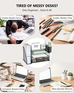 Porte-stylos transparent, organiseur de bureau, rangement de bureau en métal maillé, plateau pour documents et papiers, ensemble d'organisateurs avec tiroir pour bureau - Product Image 3