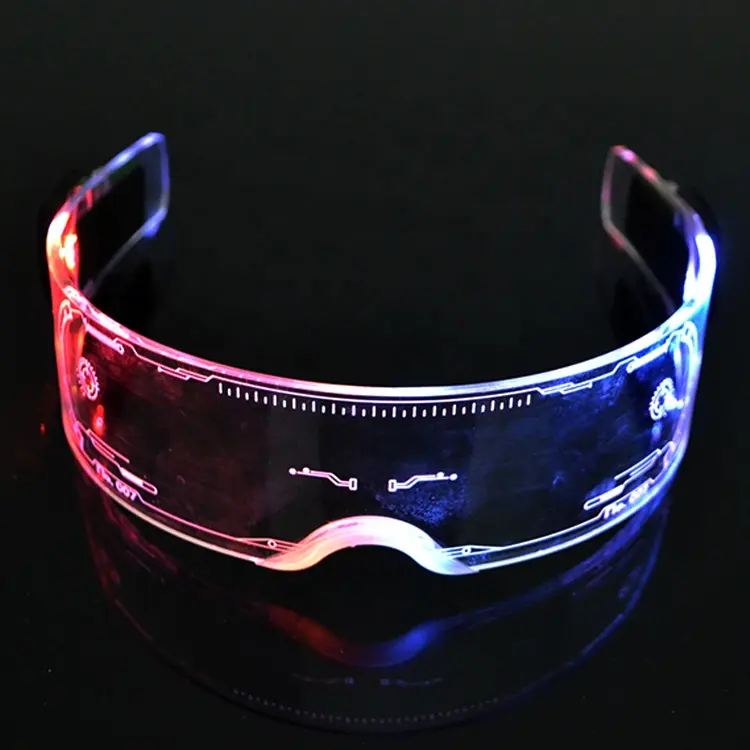 Çoklu renk kombinasyonları Cyberpunk LED işıkları aydınlık gözlük LED vizör gözlük 7 renk işık Up gözlük