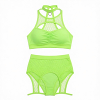 Op maat gemaakte Jouvert carnavalskostuum dames rave outfits visnet top booty shorts choker 3-delige badpak private label bulk festivalkleding